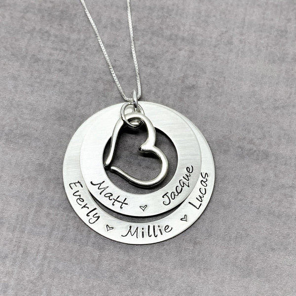 Personalized Sterling Silver Name Necklace, Double Washer Necklace, Mother's Day Gift