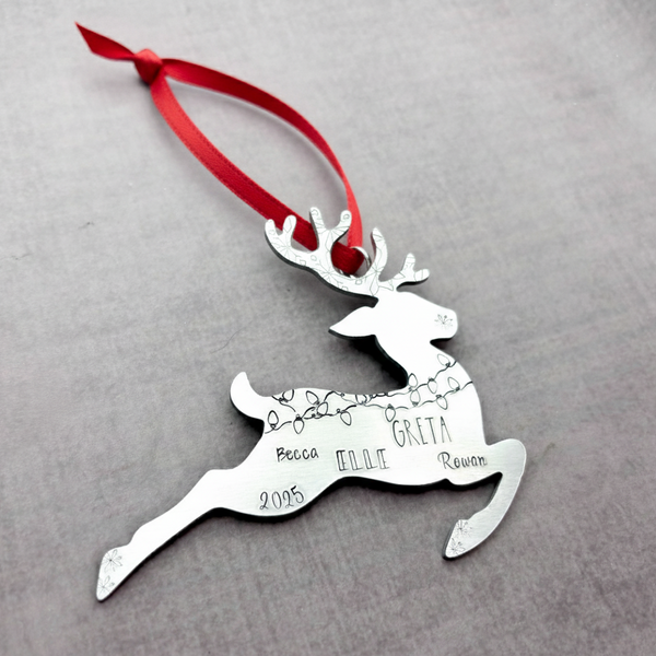 Large Reindeer Christmas ornament with multiple fonts, personalized Christmas ornament