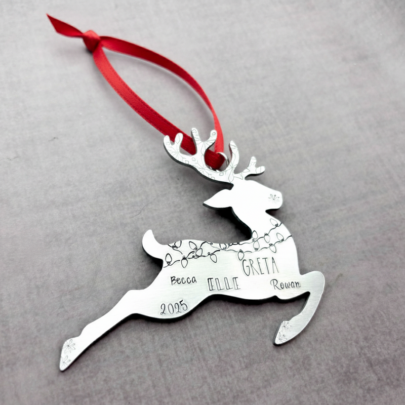 Large Reindeer Christmas ornament with multiple fonts, personalized Christmas ornament