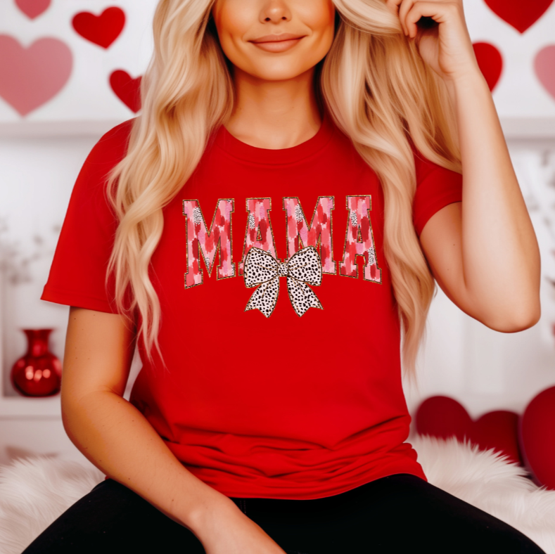 MAMA Valentine’s T-Shirt | Cute Leopard Bow Tee | Red