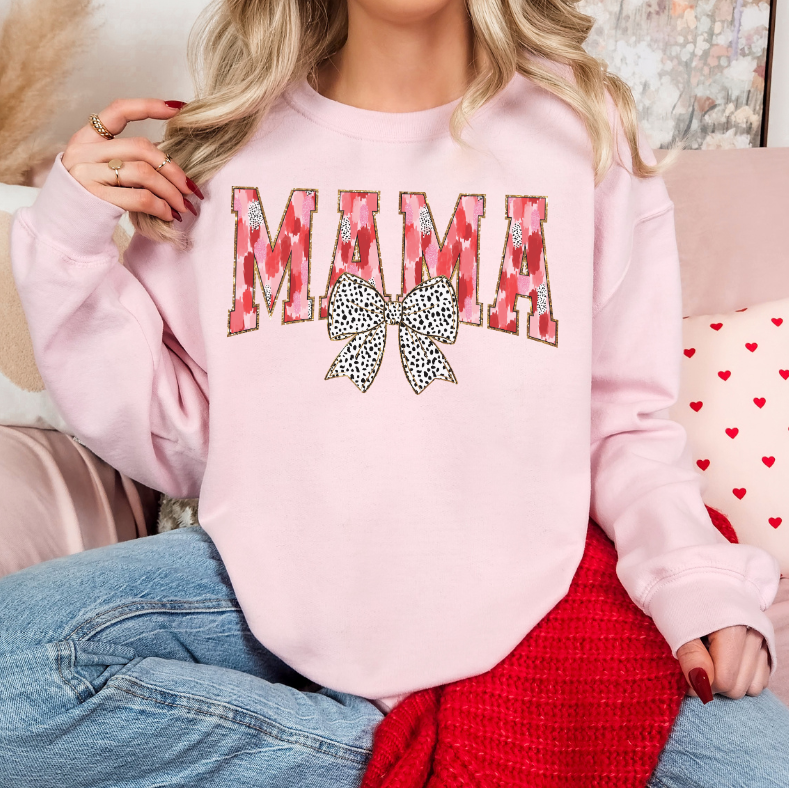 Mama Valentine’s Sweatshirt | Cute Leopard Bow Crewneck Sweatshirt | Pink