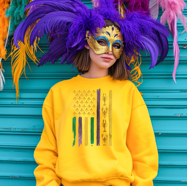 Mardi Gras Flag sweatshirt gold