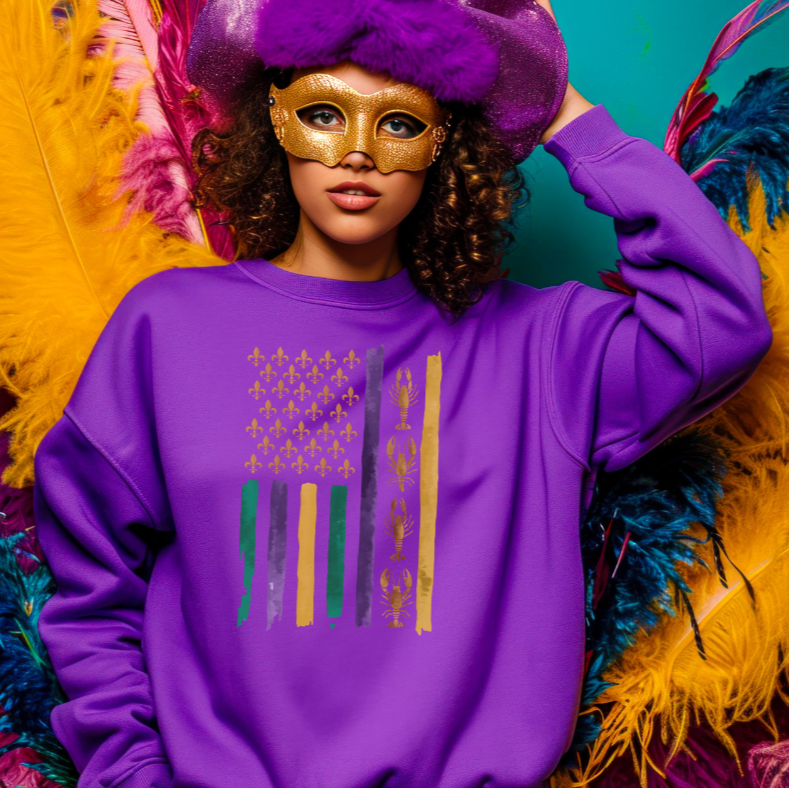 Mardi Gras Flag sweatshirt purple