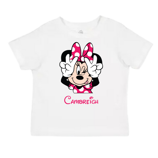 Personalized Minnie Mouse Peace Sign T-Shirt for Kids – Custom Name Tee