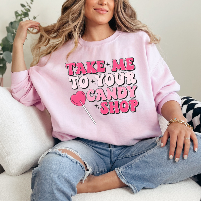 Take Me To Your Candy Shop Valentine's Day sweatshirt light pink