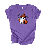 Cute Halloween Ghost with Coffee Graphic Tee