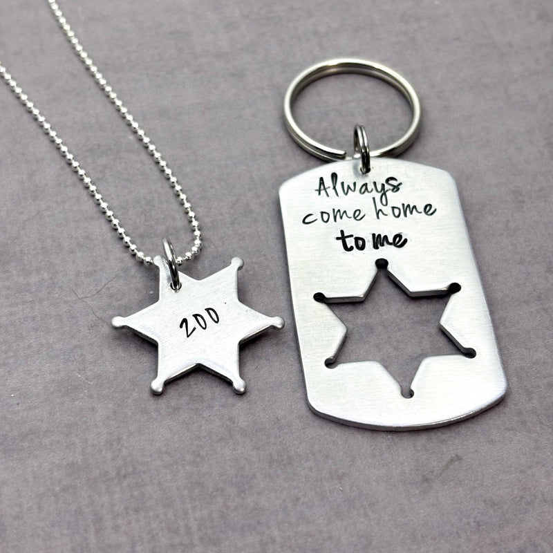 Always Come Home To Me Sheriff Keychain Set