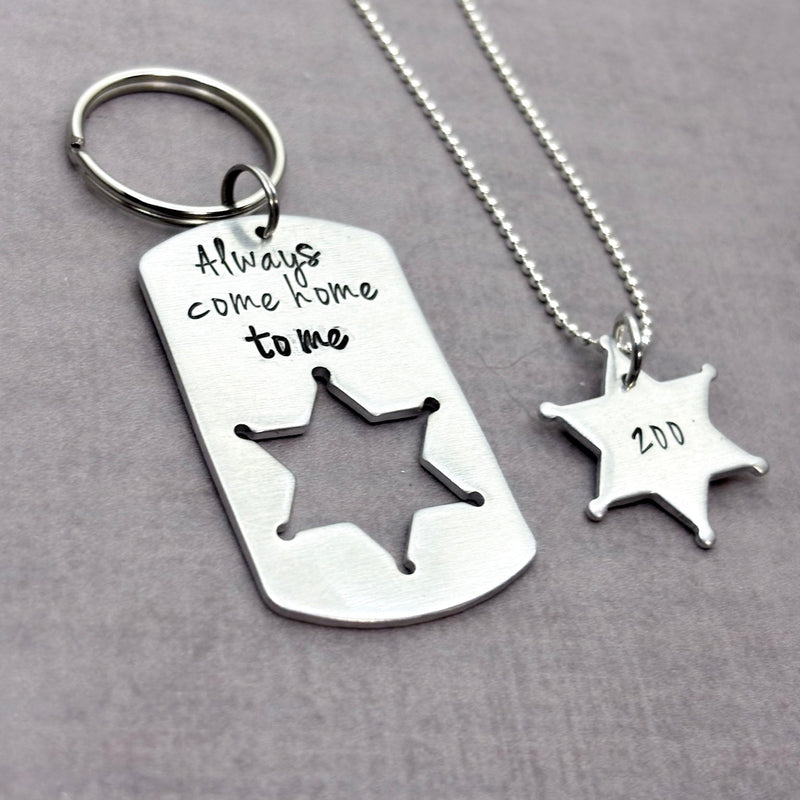 Always Come Home To Me Sheriff Keychain Set