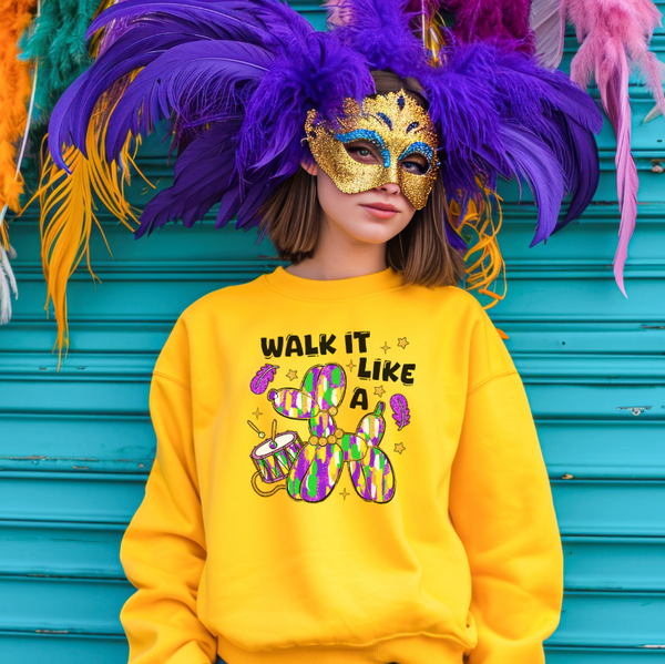 Walk it Like a Dog Mardi Gras sweatshirt in gold