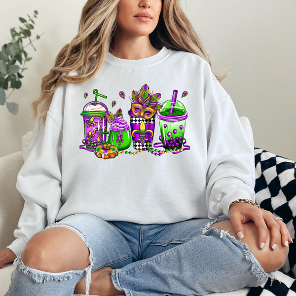 Mardi Gras cups, Mardi Gras sweatshirt