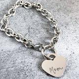 Personalized Mom bracelet with custom name, Stainless Steel Heart charm bracelet