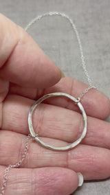 Organic Hammered Sterling Silver Karma Necklace, Thick 1.25" Circle