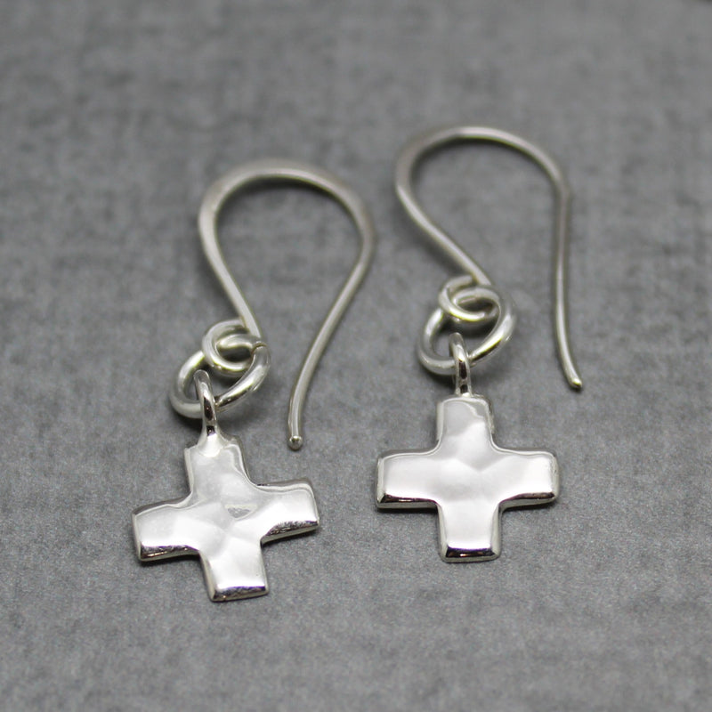 hammered cross earrings