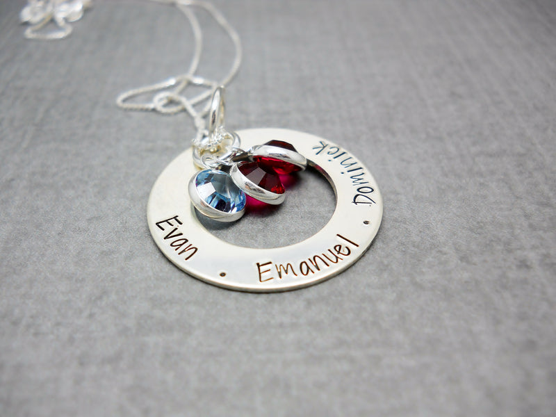 Personalized Washer Necklace with kids names, gift for mom - Sweet Tea & Jewelry
