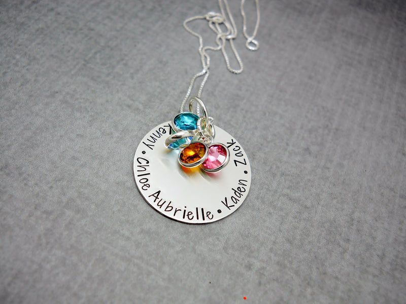 Sterling Silver Personalized Mom Necklace with Kids Names, flat lay