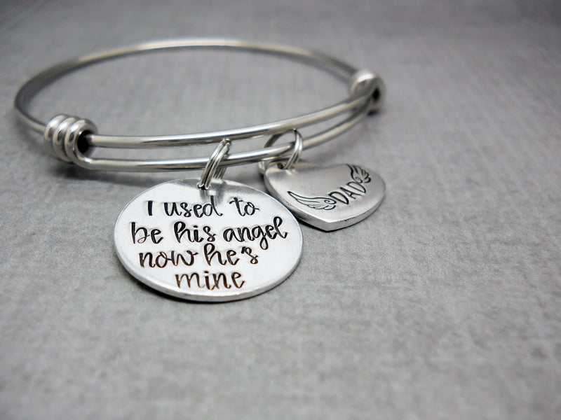 I Used To Be His Angel Memorial Bracelet | Hand Stamped Bracelet, Front View