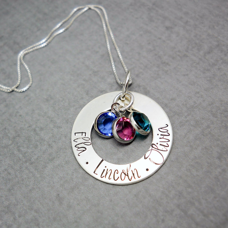 Personalized Washer Necklace with Kids Names in Smores Font