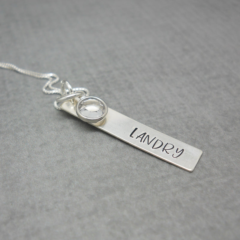 Hand Stamped Bar Name Necklace in Sterling Silver, Margarita font