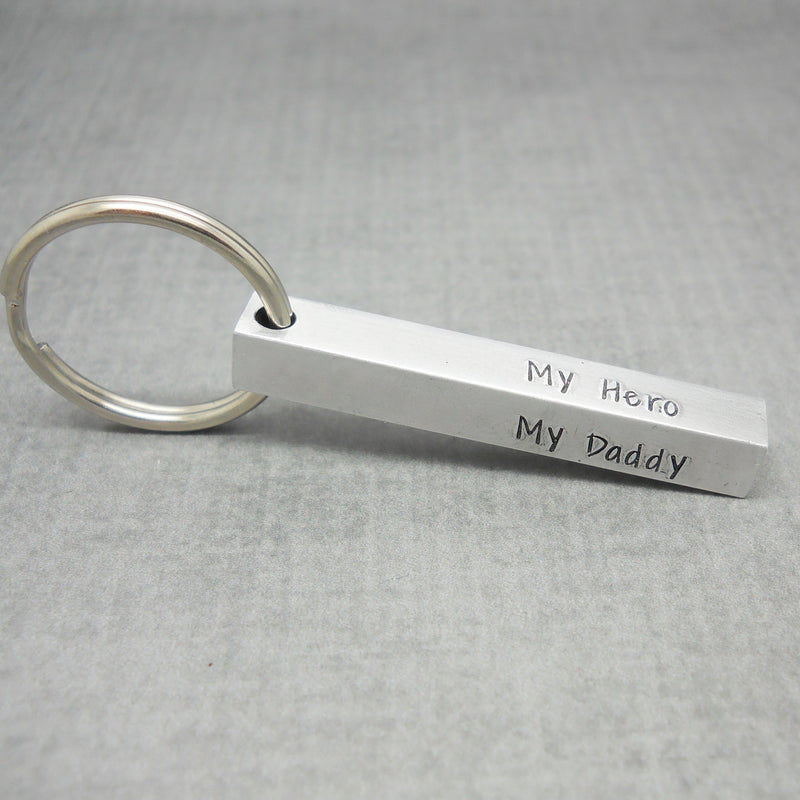 Personalized Key Chain for Dad, 4 Sided Bar Key Chain