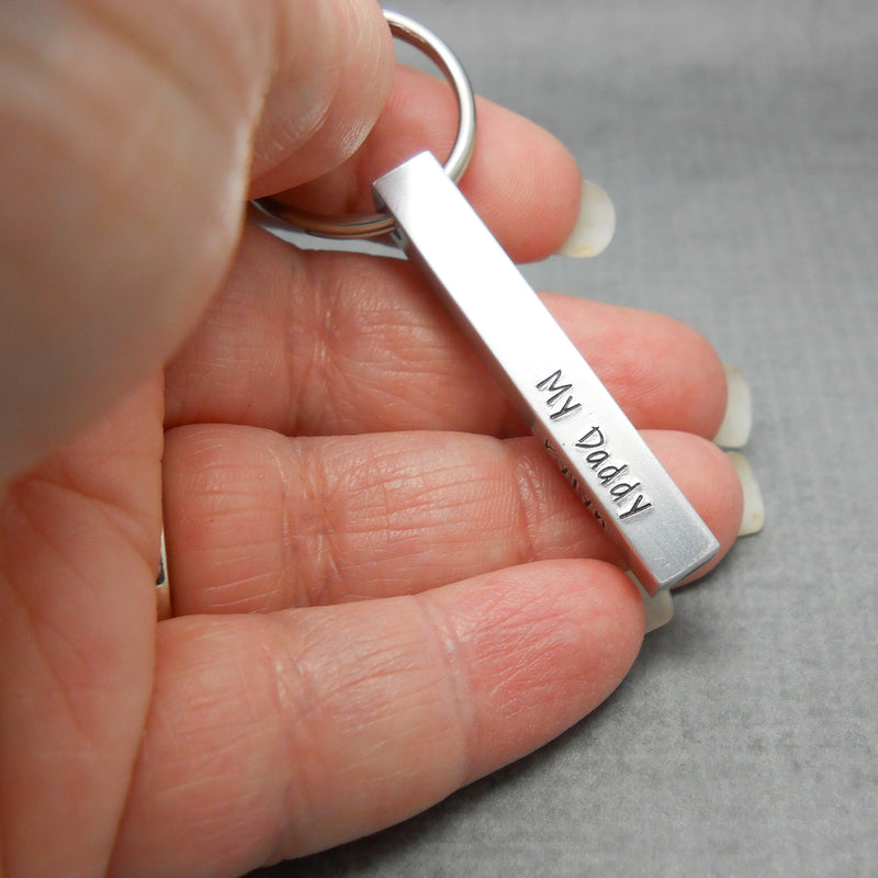 Personalized Key Chain for Dad, 4 Sided Bar Key Chain