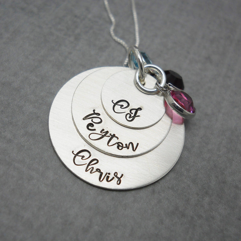 3 Layered Sterling Silver Mom Necklace with Kids Names