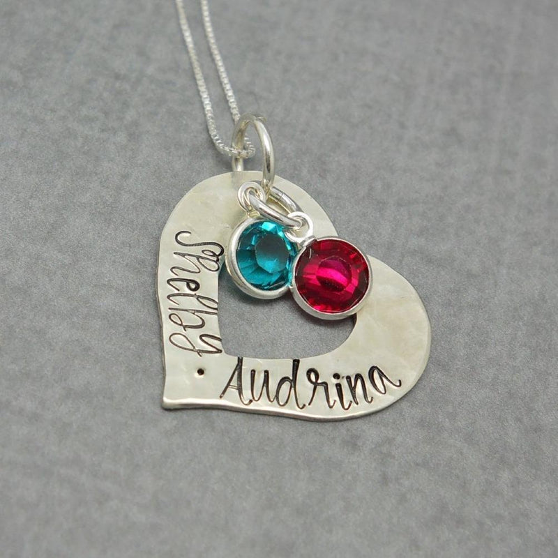 Custom Textured Sterling Silver Personalized Heart Necklace with Kids Names