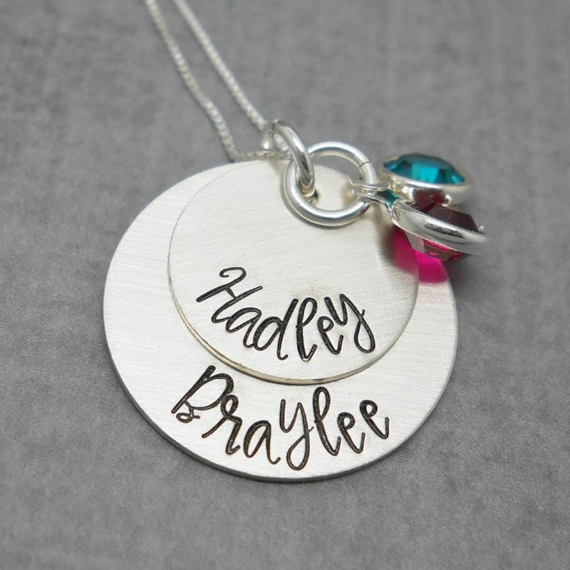 Sterling silver double layered personalized mom necklace with kids names