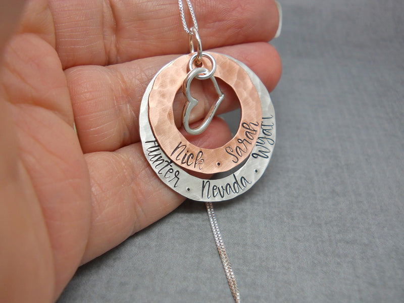 Layered Sterling Silver & Copper Personalized Washer Necklace - Delena Ciastko Designs