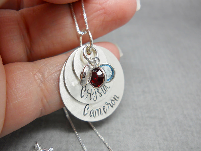 Sterling silver 3 layered mothers necklace with kids names