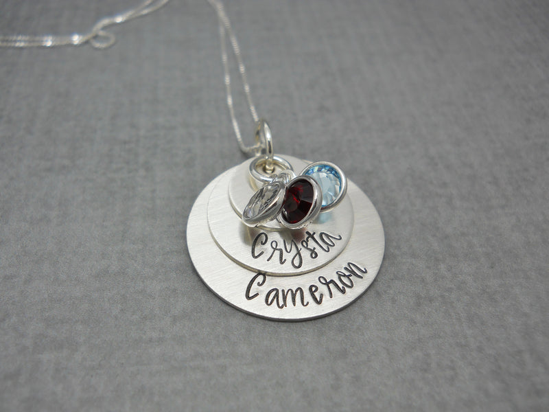 Sterling silver 3 layered mothers necklace with kids names