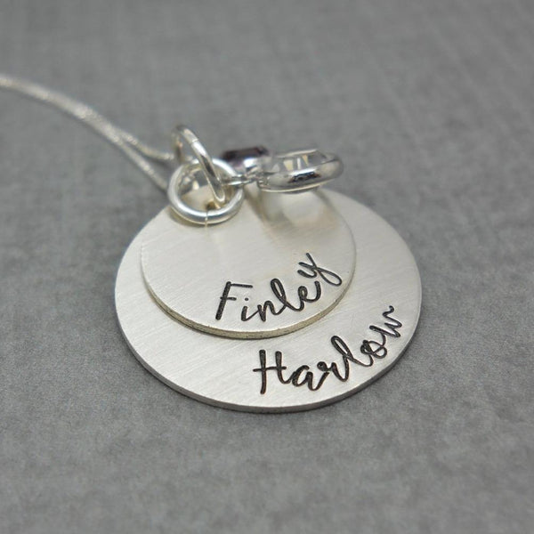Double Stacked Sterling Silver Personalized Mom Necklace with Kids Names