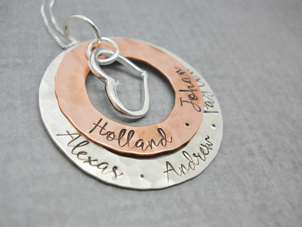 Layered Sterling Silver and Copper Personalized Mothers Necklace 