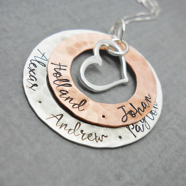 Layered Sterling Silver and Copper Personalized Mothers Necklace 