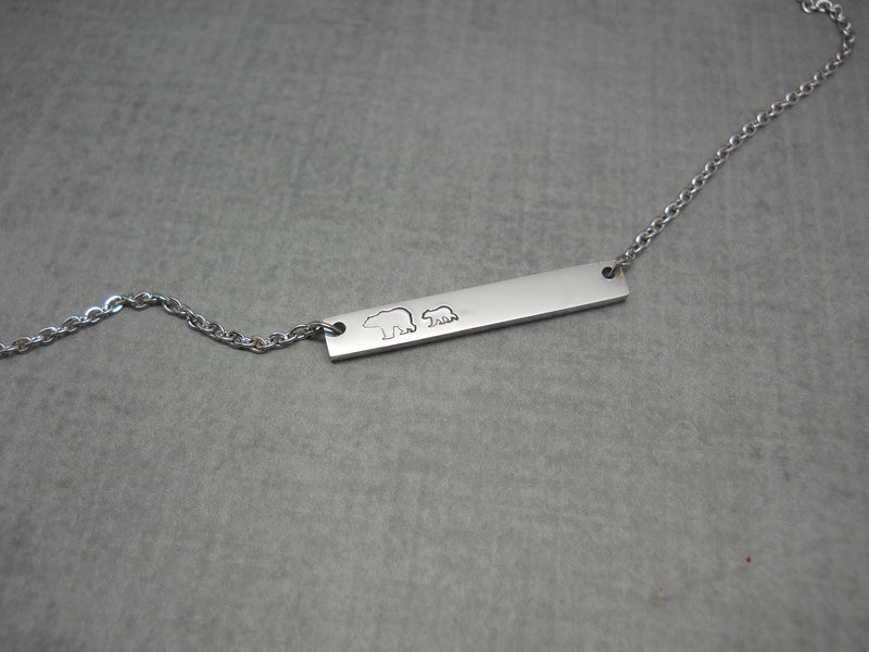 Mama Bear Bar Necklace | Hand Stamped Necklace, Detail