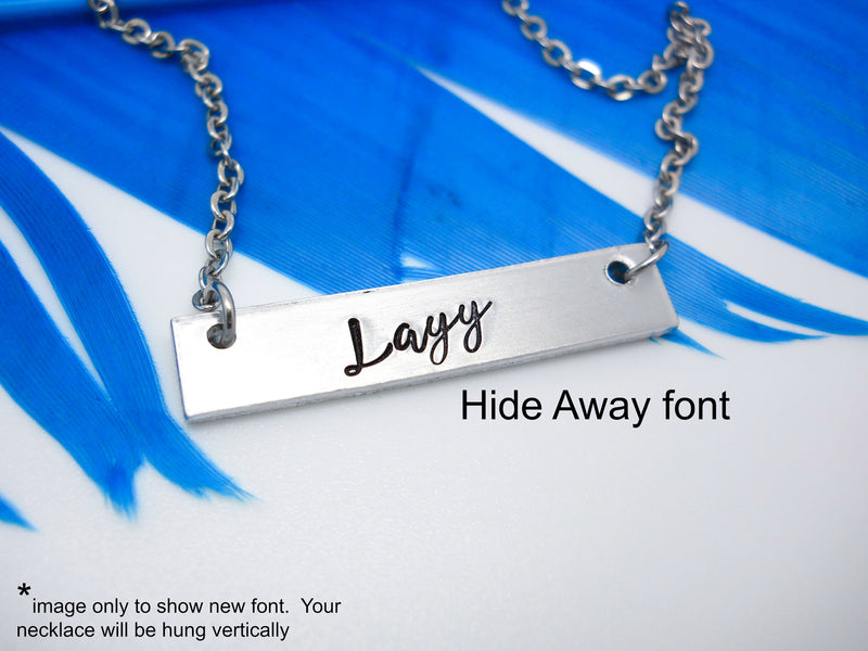 Personalized Bar Name Necklace, Aluminum, new lettering example