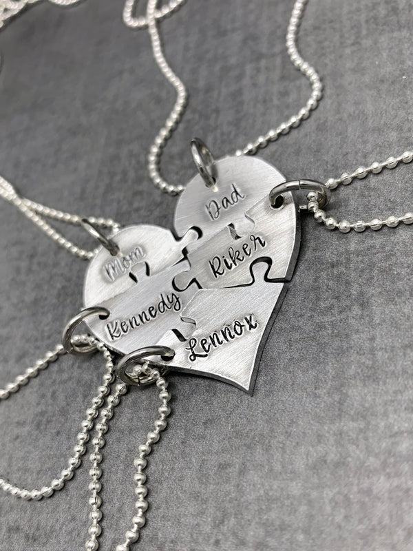 5 piece Heart Puzzle Necklace set for best friends or bridesmaids
