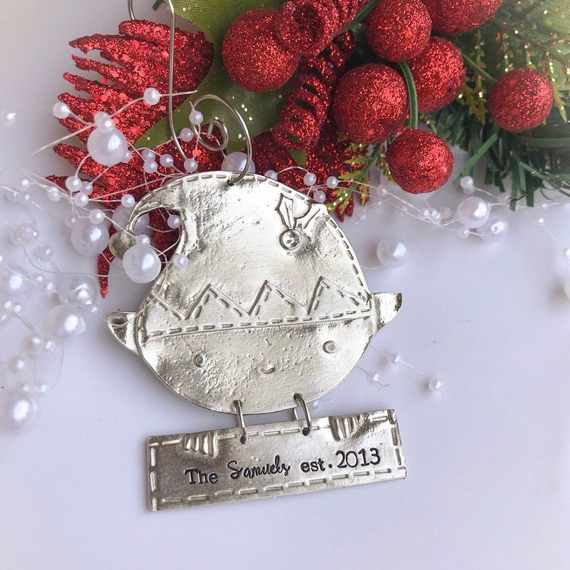 Personalized Hand Stamped Elf Christmas Ornament