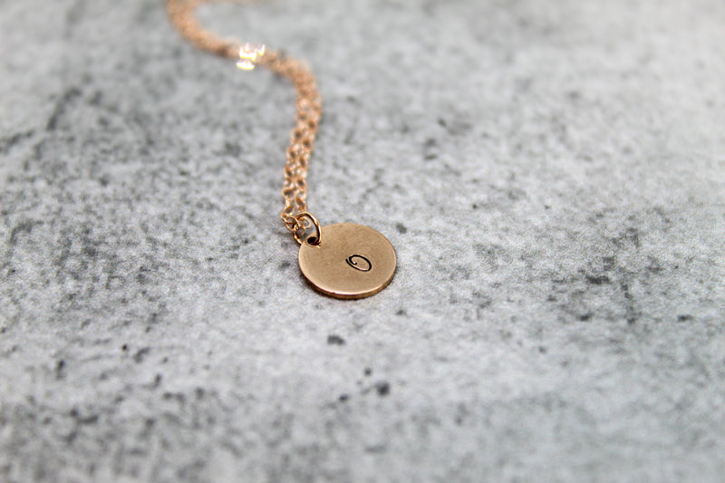 Tiny Bridesmaid initial necklace, Rose Gold Filled