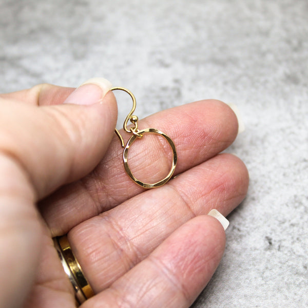Gold circle earrings, gold hammered earrings