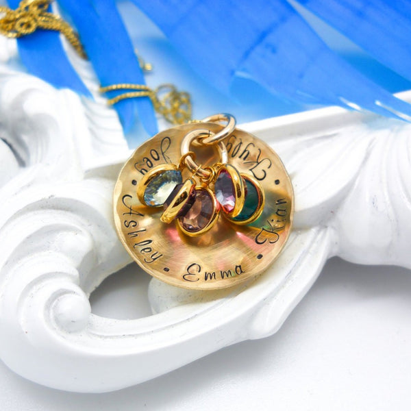 Personalized 14kt Gold filled mothers necklace with kids names - Delena Ciastko Designs