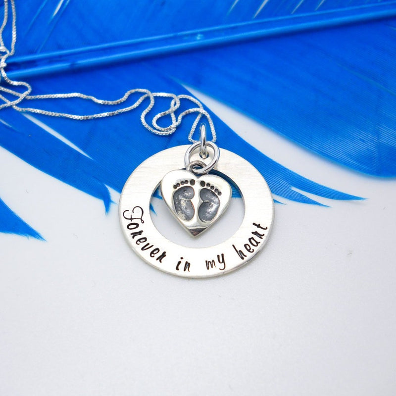 Forever in my heart memorial necklace, baby feet necklace - Delena Ciastko Designs