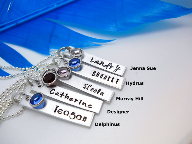 Personalized Bar Name Necklace, Aluminum, lettering examples