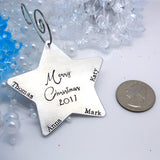 Pewter star Christmas ornament - quarter - size comparison