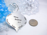 Vintage personalized Christmas bulb ornament - size comparison quarter