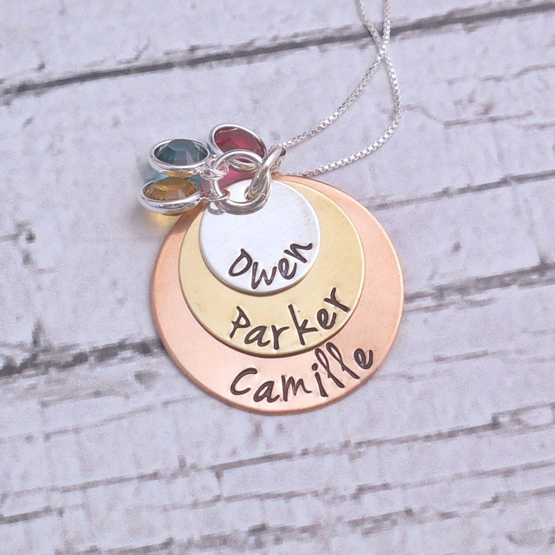Personalized mom necklace with kids names necklace, multi metal necklace - Sweet Tea & Jewelry