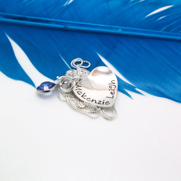 Sterling silver heart shaped kids name necklace, Personalized Mothers Necklace - Delena Ciastko Designs