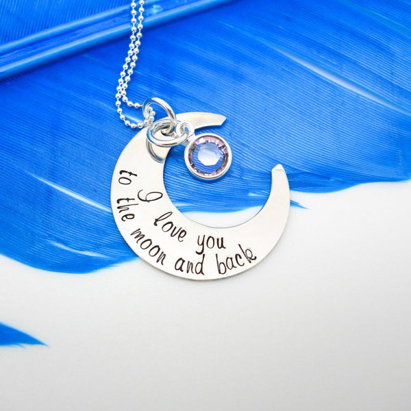 Sterling silver I love you to the moon and back, Crescent Moon Necklace - Delena Ciastko Designs