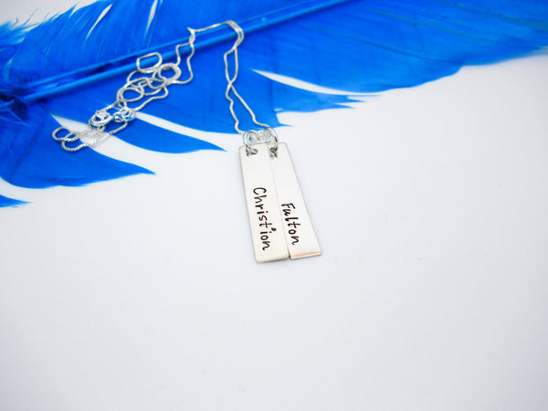 Sterling silver 2 bar name necklace, personalized bar necklace - Delena Ciastko Designs
