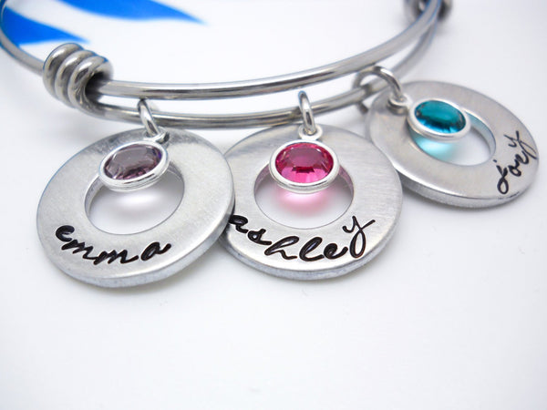 Mother's Personalized Bangle Bracelet, Personalized Kids Names Bracelet - Delena Ciastko Designs