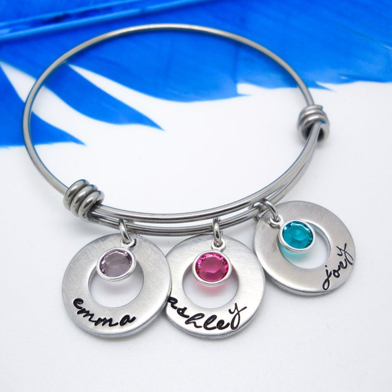 Mother's Personalized Bangle Bracelet, Personalized Kids Names Bracelet - Delena Ciastko Designs
